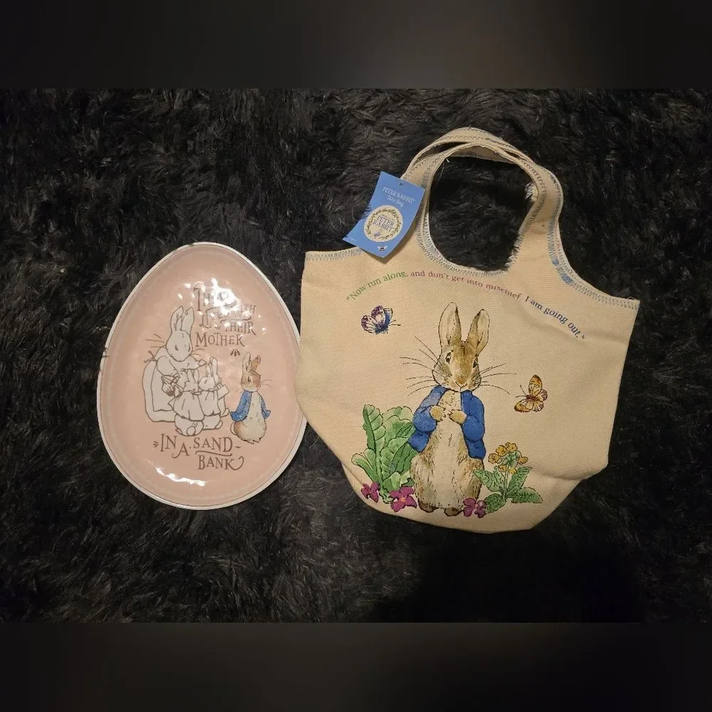 Peter The Rabbit Pottery Barn Kids Plate & Tote Bag